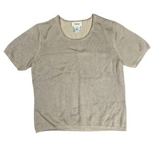 Talbots Beige Knit Short Sleeve Sweater Top Women's‎ Medium Made in Japan